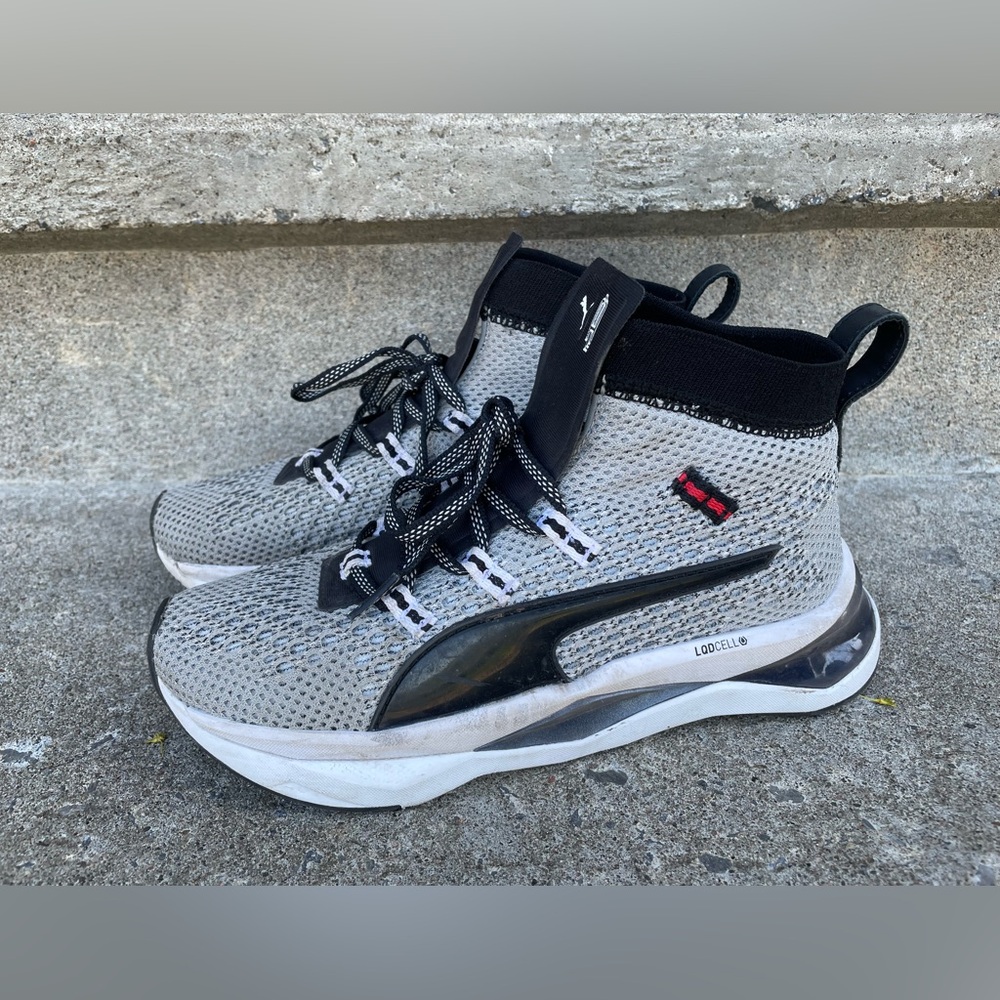 Puma Gray and Black High-Top Sneakers with Knit Upper